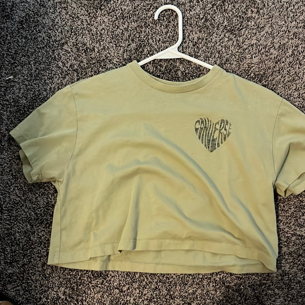 Green, Size Medium, Cropped, Converse shirt.